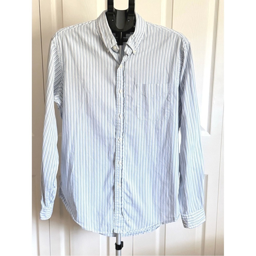 Ralph Lauren Mens 16.5 L Blue White Striped Button Down Shirt Long Sleeve